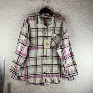 Alpine Design Shirt Women's XL Dragon Fruit Plaid‎ Cotton Flannel Button-Up 8245